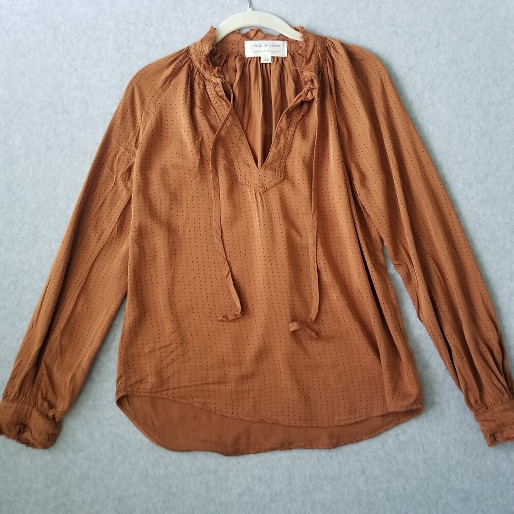 Cloth & Stone Orange Blouse Tie Front Relaxed